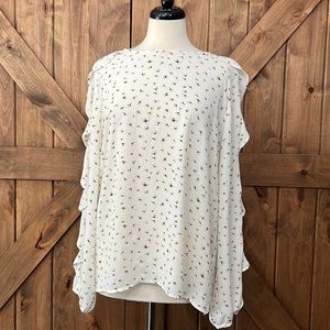 Long sleeve ruffle floral work blouse